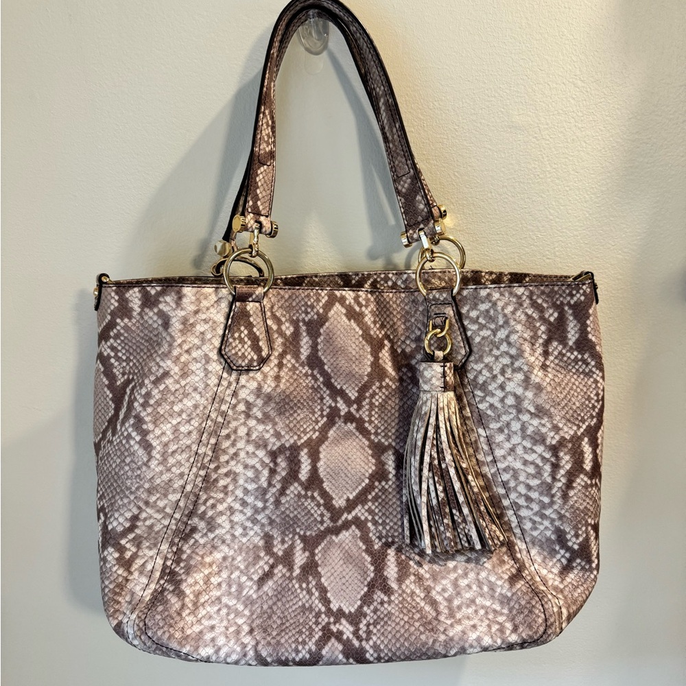 Michael Kors Brown and Cream Snake Print Shoulder Bag